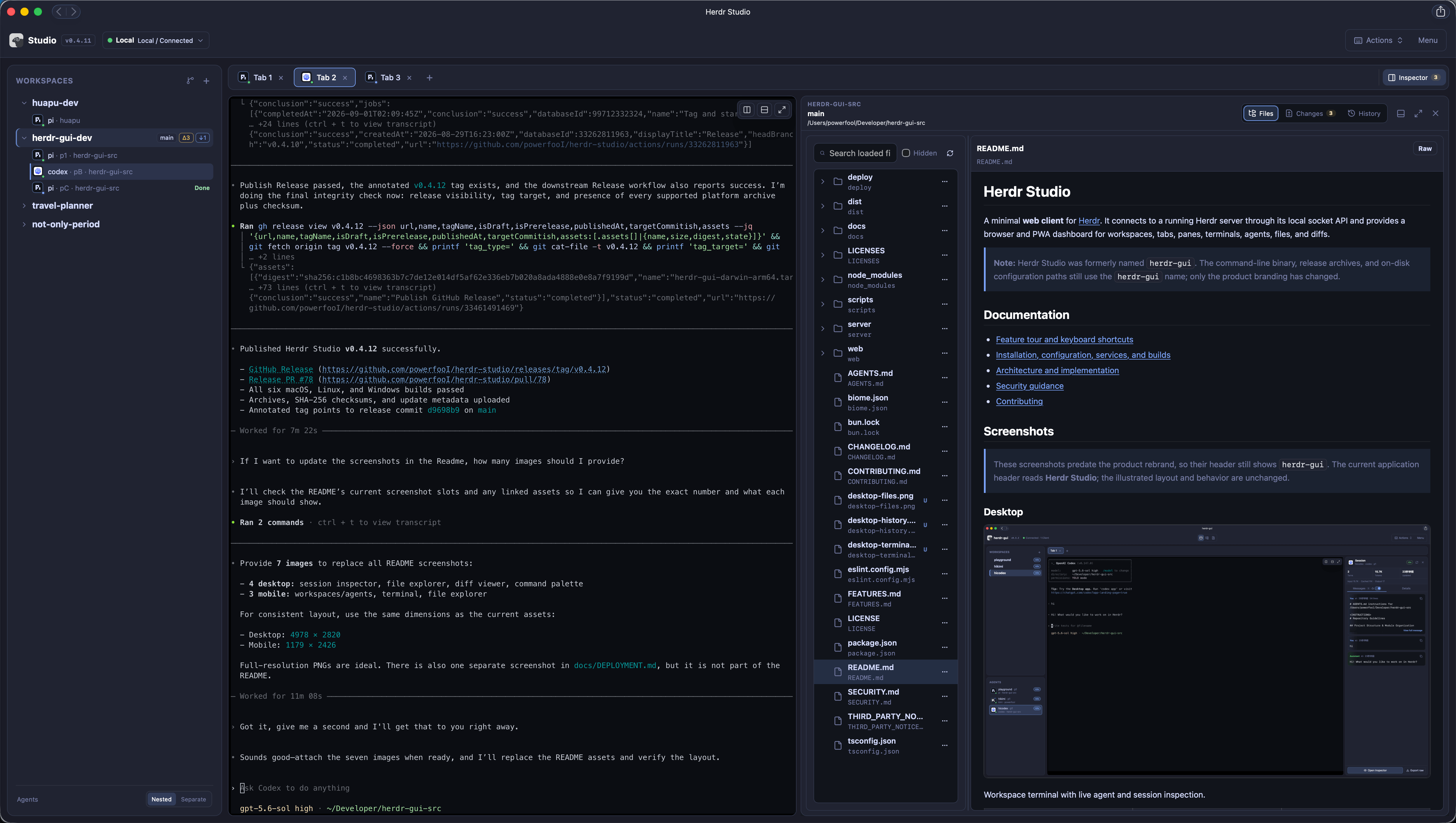 File Explorer previewing a README with raw and rendered views